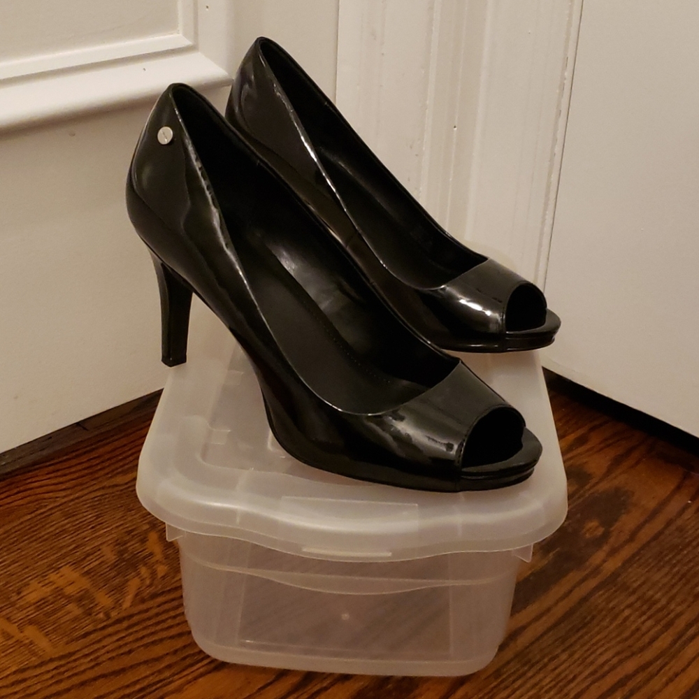 Calvin Klein Black Patent Leather Platform Heels